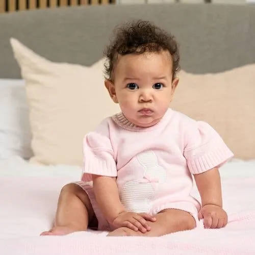 Baby Girls Pink And White Knitted Rabbit Romper