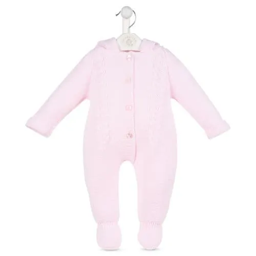 Baby Girls Pink Cable Knit hooded Pramsuit
