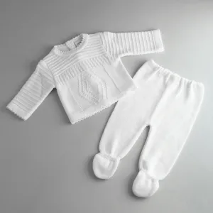 Baby Unisex Knitted Two Piece Outfit - White