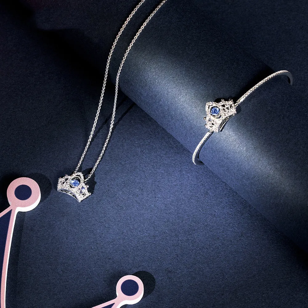 Bee A Queen Blue Rhodium Plated Pendant Necklace