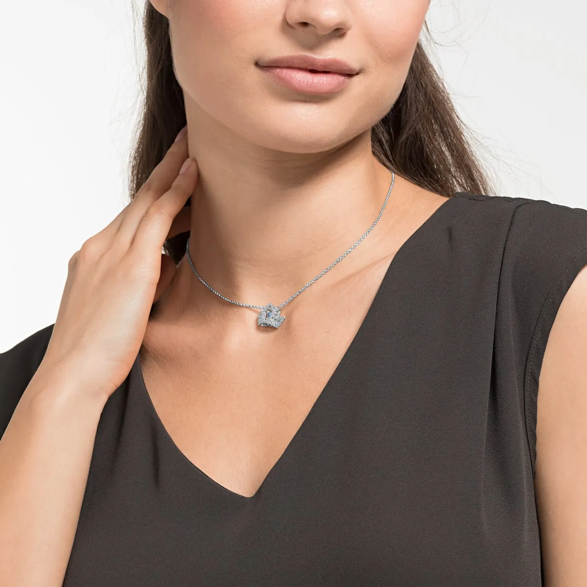 Bee A Queen Blue Rhodium Plated Pendant Necklace