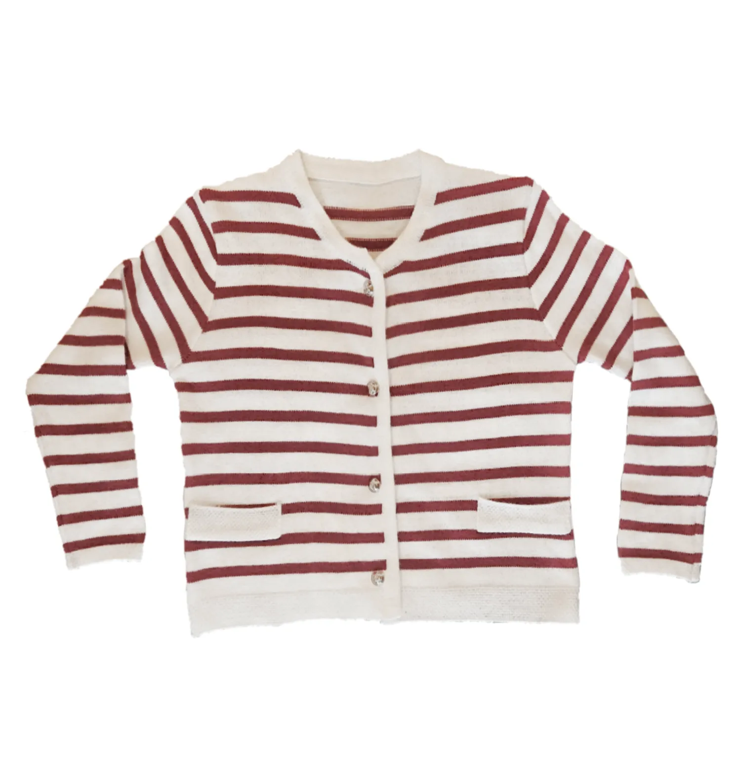 Beige & Red Stripes Cardigan