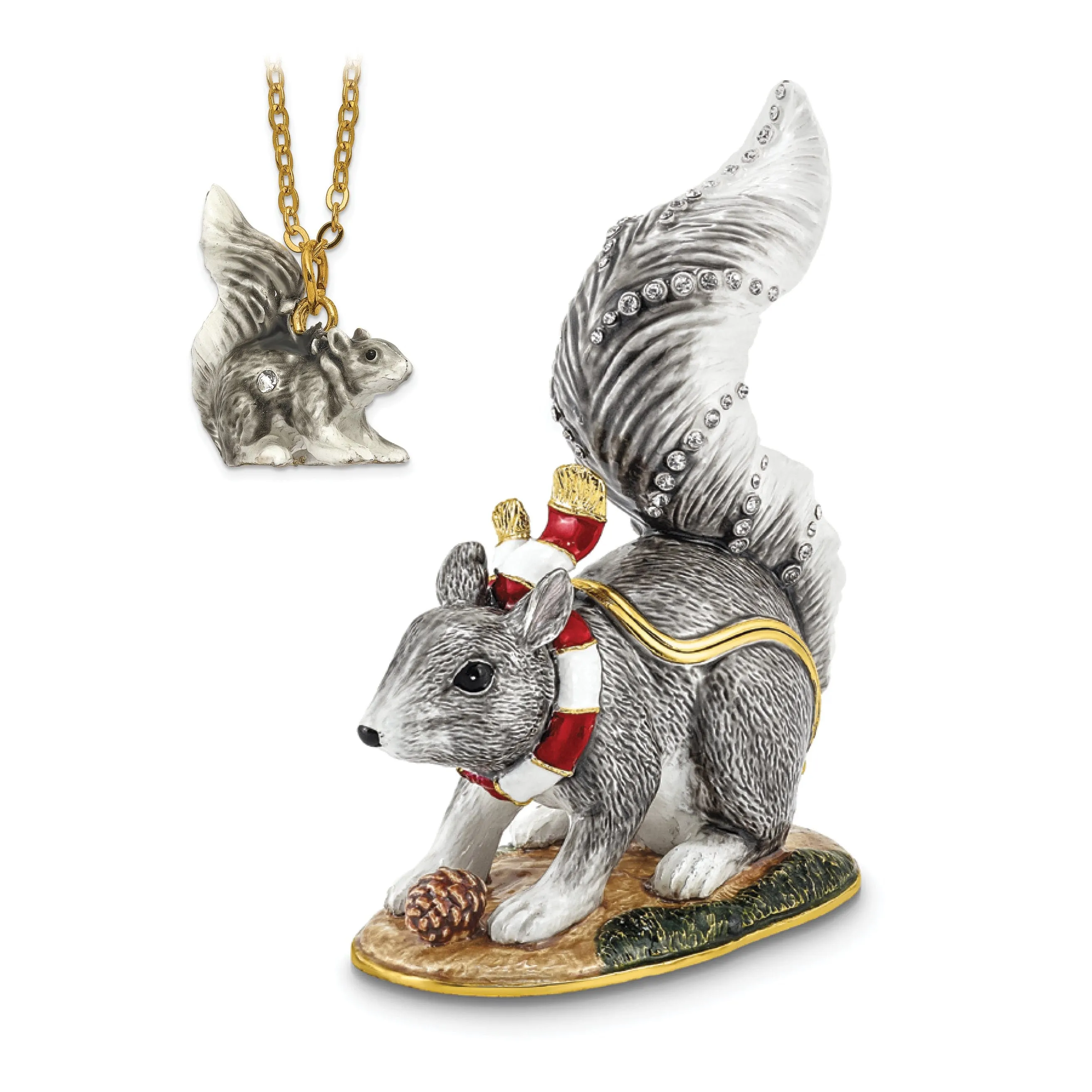 Bejeweled Multi Color Finish MAVERICK Winter Grey Squirrel Trinket Box
