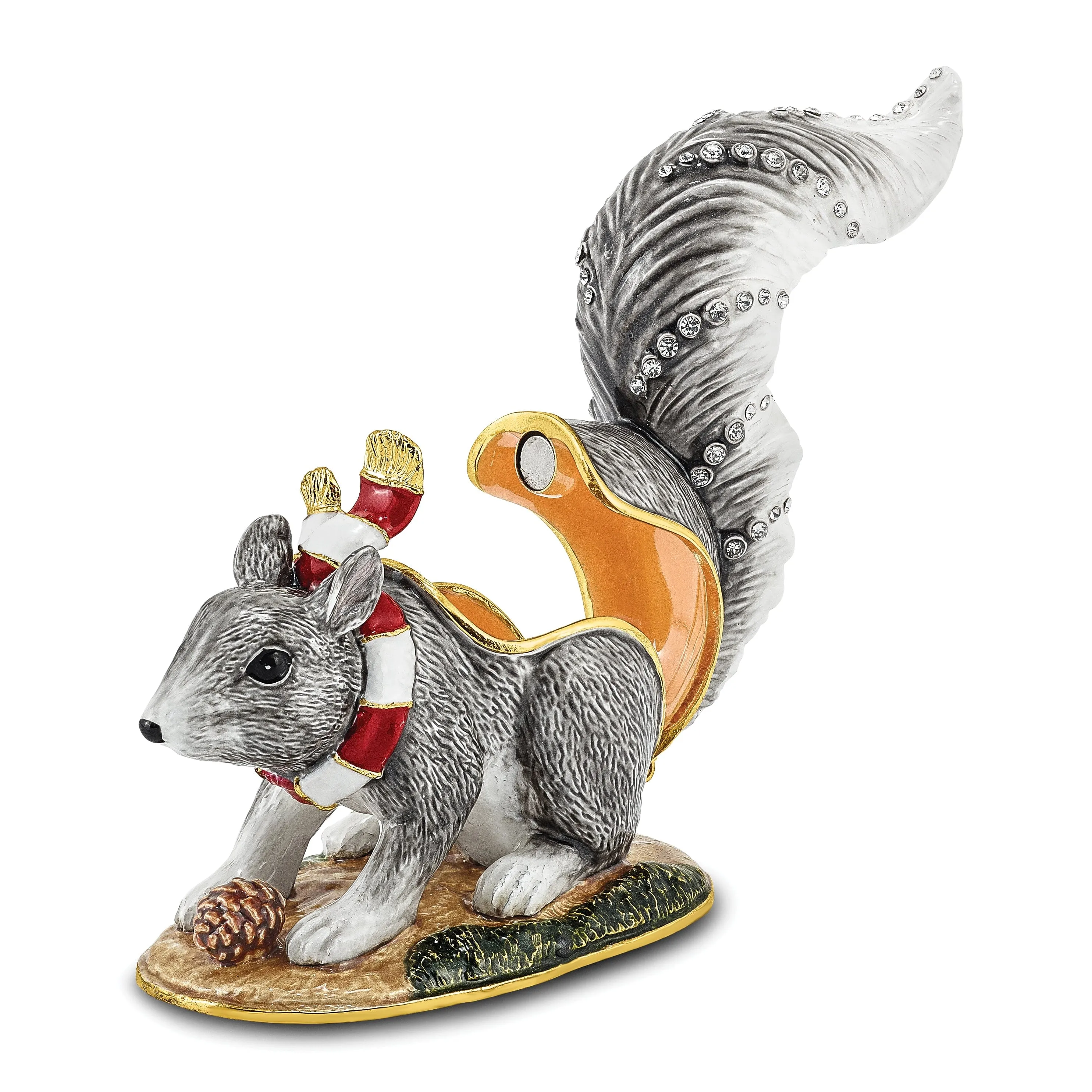 Bejeweled Multi Color Finish MAVERICK Winter Grey Squirrel Trinket Box