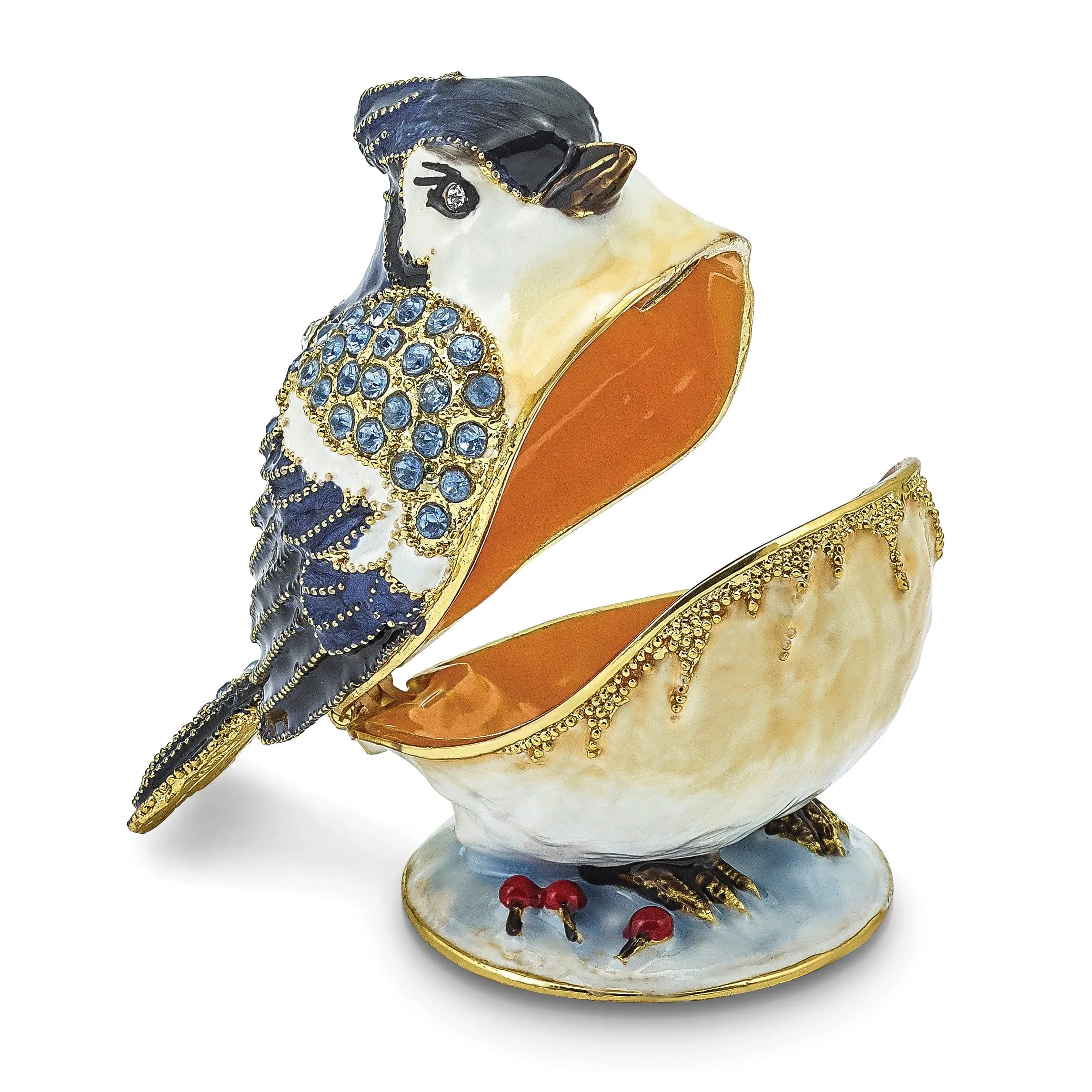 Bejeweled Pewter ADMIRAL Blue Jay Trinket Box Design