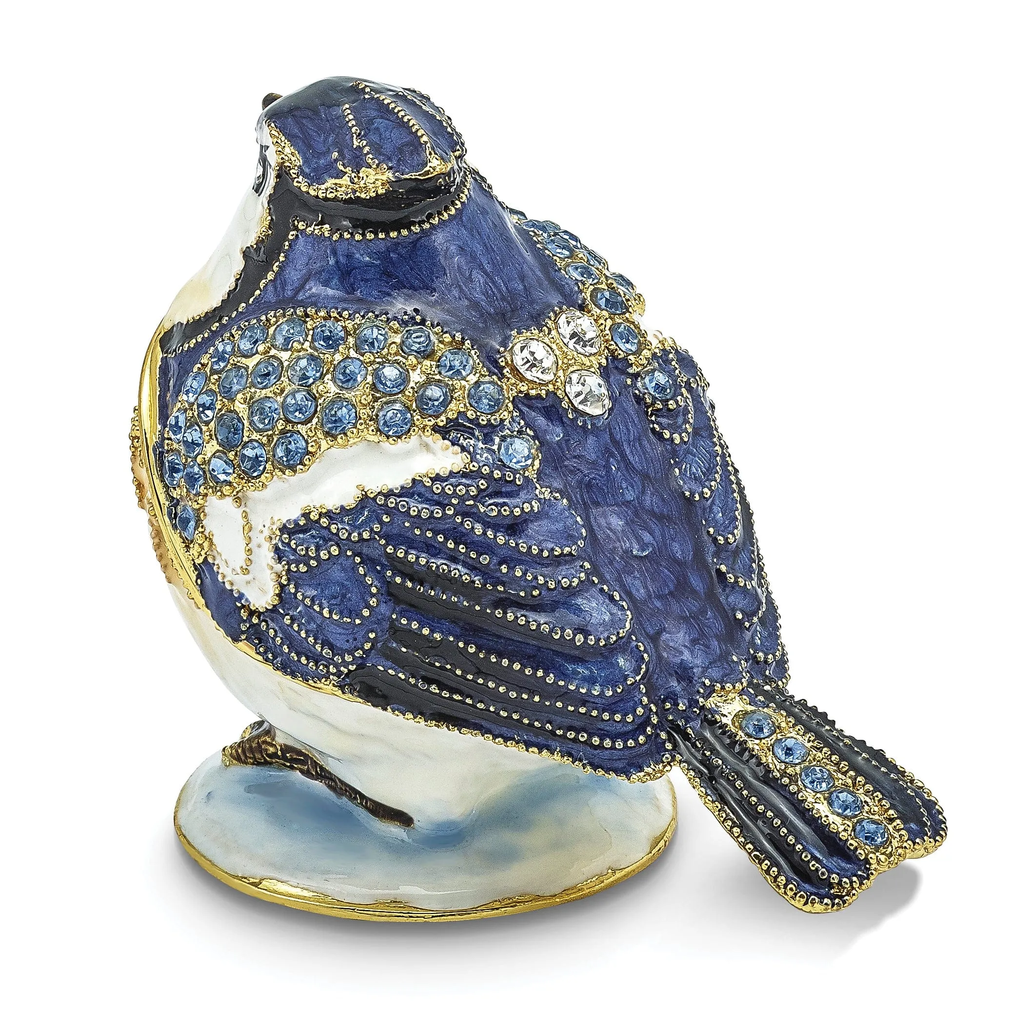 Bejeweled Pewter ADMIRAL Blue Jay Trinket Box Design