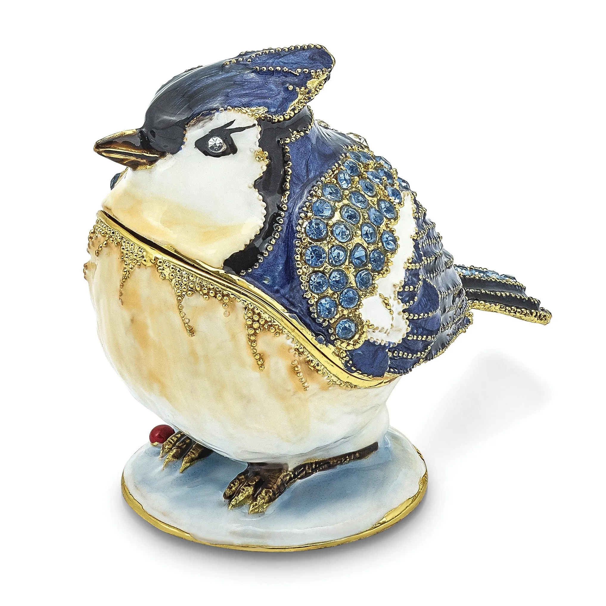 Bejeweled Pewter ADMIRAL Blue Jay Trinket Box Design
