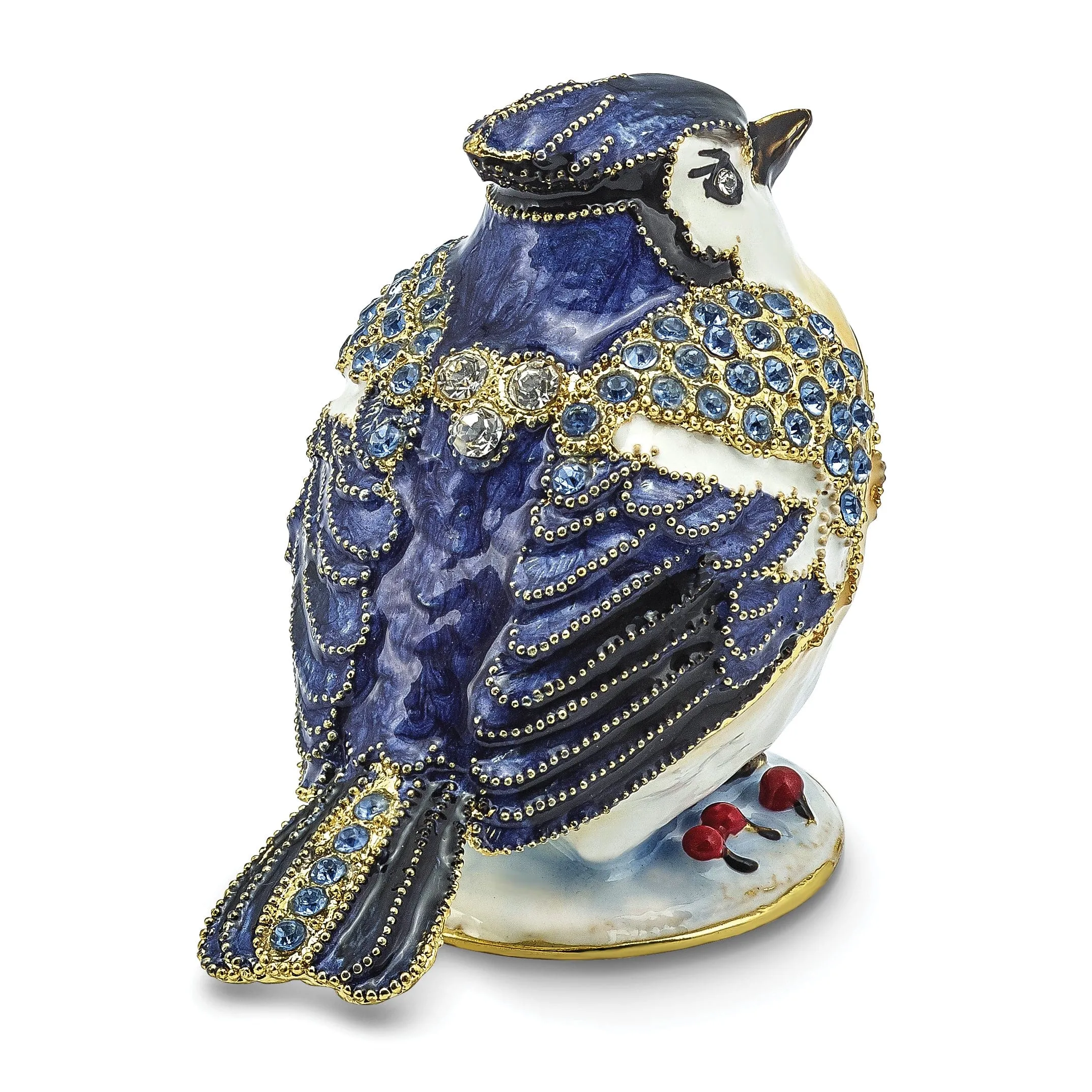 Bejeweled Pewter ADMIRAL Blue Jay Trinket Box Design