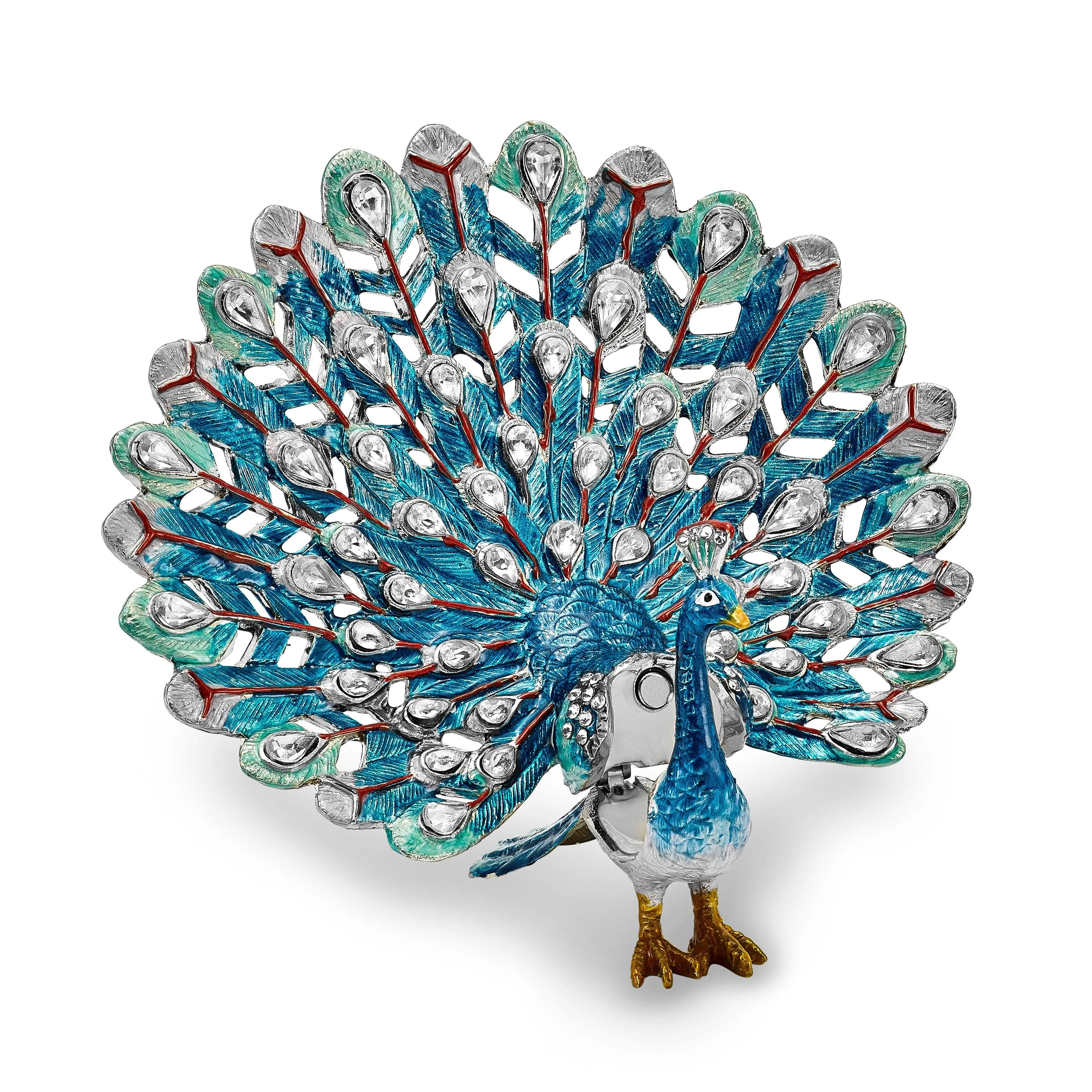 Bejeweled Pewter Multi Color IRIDESCENCE Blue Peacock Trinket Box