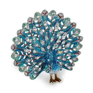 Bejeweled Pewter Multi Color IRIDESCENCE Blue Peacock Trinket Box