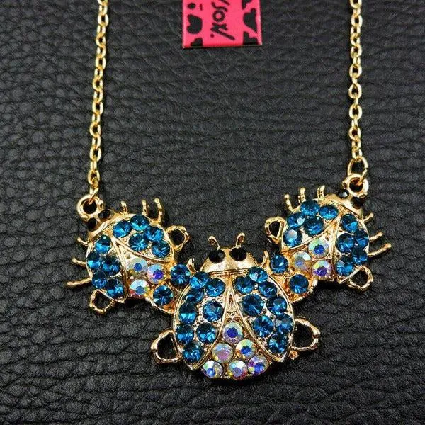 Betsey Johnson Blue Ladybug Crystal Rhinestone Necklace