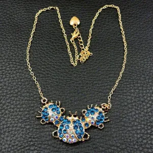 Betsey Johnson Blue Ladybug Crystal Rhinestone Necklace