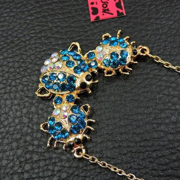 Betsey Johnson Blue Ladybug Crystal Rhinestone Necklace