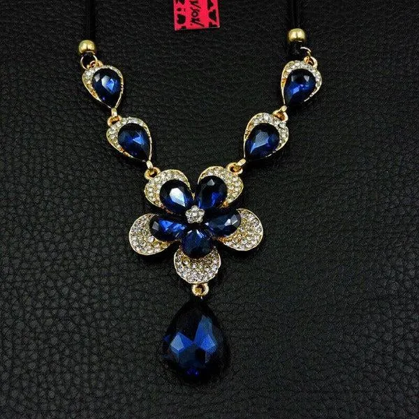 Betsey Johnson Flower Blue Teardrop Crystal Pendant Necklace