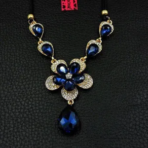 Betsey Johnson Flower Blue Teardrop Crystal Pendant Necklace
