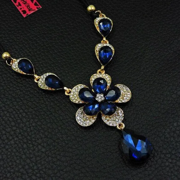 Betsey Johnson Flower Blue Teardrop Crystal Pendant Necklace
