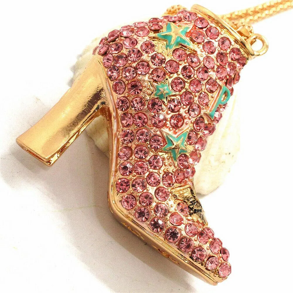 Betsey Johnson High Heel Boot With Stars Crystal Pendant Necklace