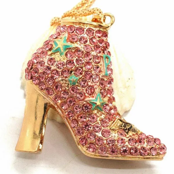 Betsey Johnson High Heel Boot With Stars Crystal Pendant Necklace