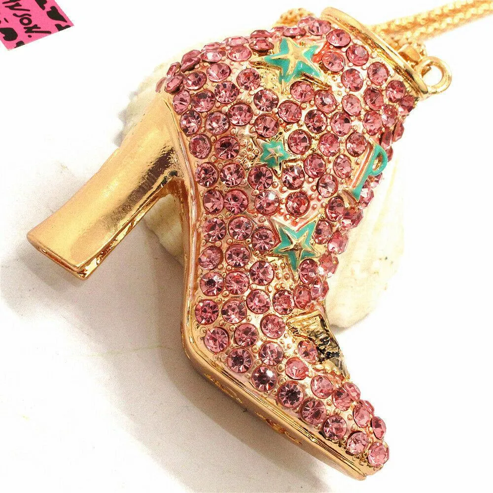 Betsey Johnson High Heel Boot With Stars Crystal Pendant Necklace