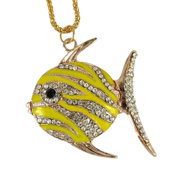 Betsey Johnson Yellow Enamel Fish Rhinestone Pendant Necklace