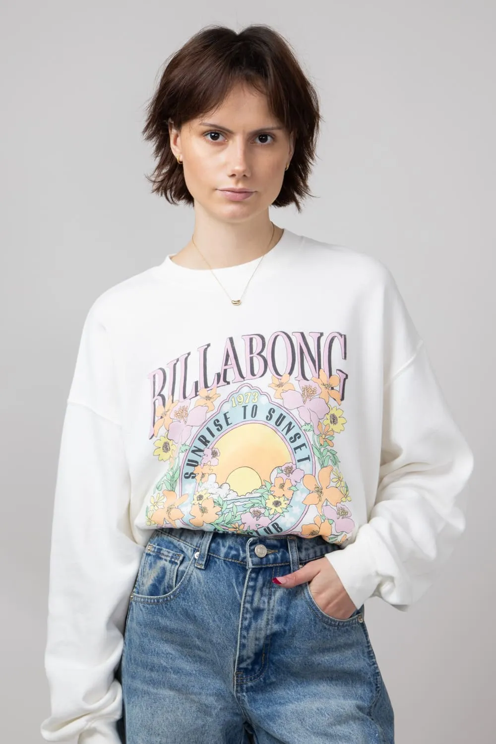 Billabong Ride In Oversized Fleece Sweatshirt for Women in White | ABJFT00281-WBB0