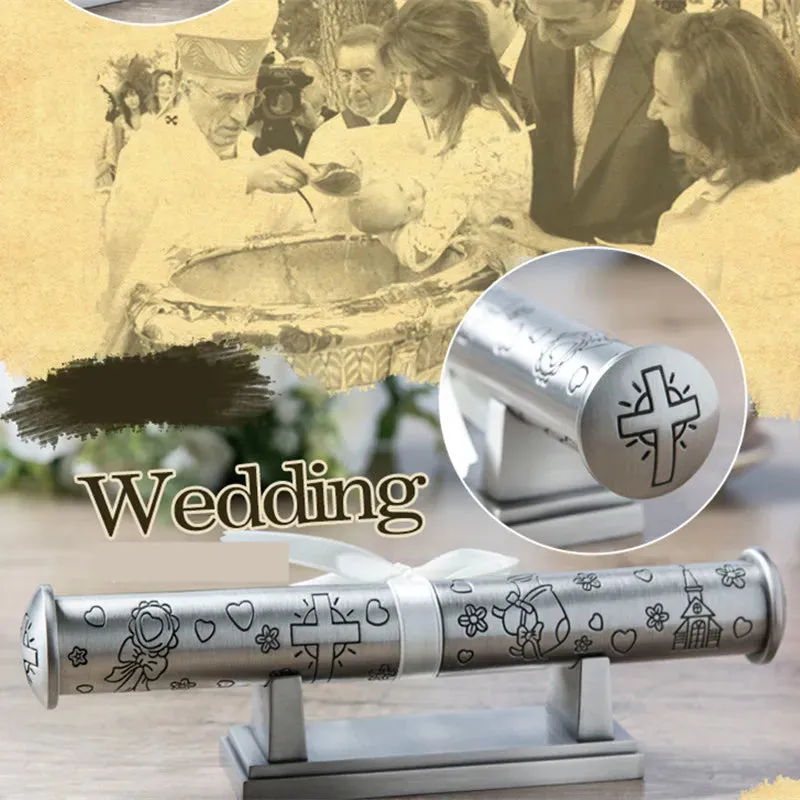 Birth Crtificate Cylinder Diploma Home Decor Baptism Gift Metal Crafts Decoration Retro Church Utensils Marriage Collection Box