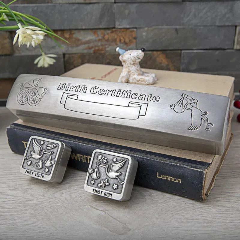 Birth Tube Box Baptism Gift Metal Crafts Home Decor Marriage Cylinder Deciduous Tooth Storage Case