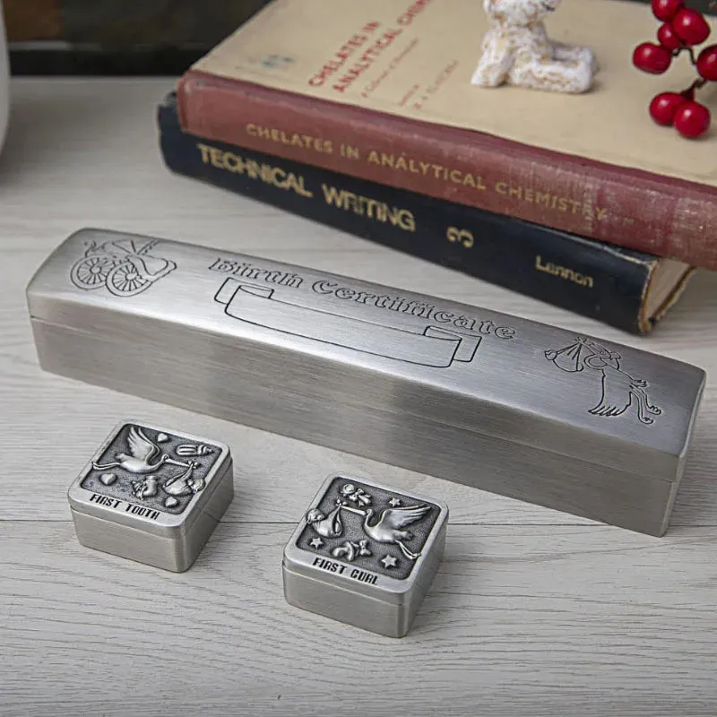 Birth Tube Box Baptism Gift Metal Crafts Home Decor Marriage Cylinder Deciduous Tooth Storage Case