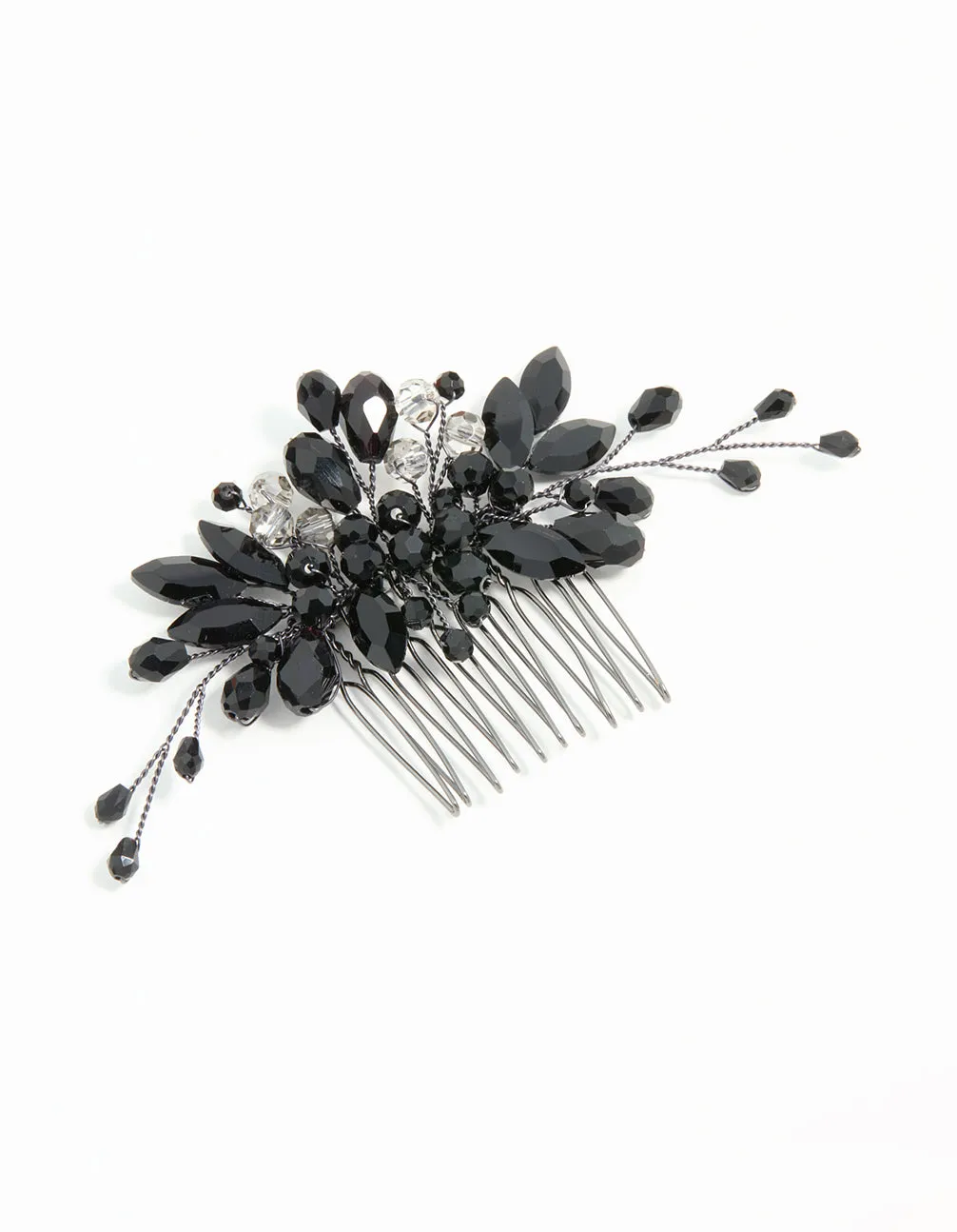 Black Coated Metal Diamante Marquise Wispy Hair Comb