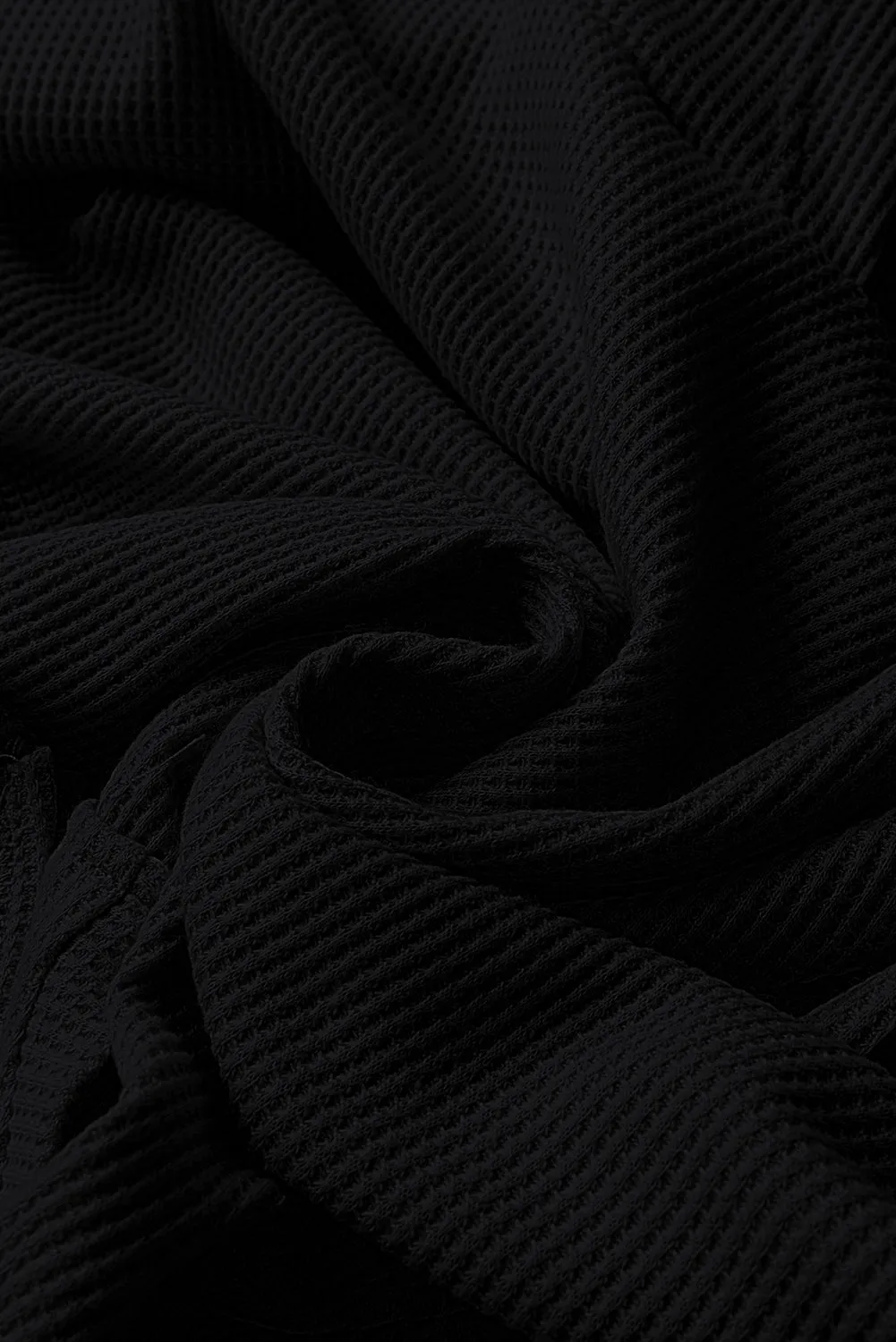 Black Waffle Knit Fleece Lined High Low Oversized Hoodie