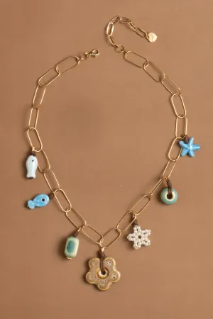 Blue Amazonite Charm Link Necklace