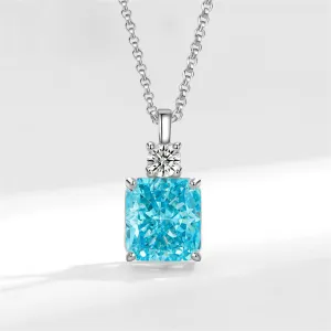 Blue Crystal & Cubic Zirconia Square Pendant Necklace