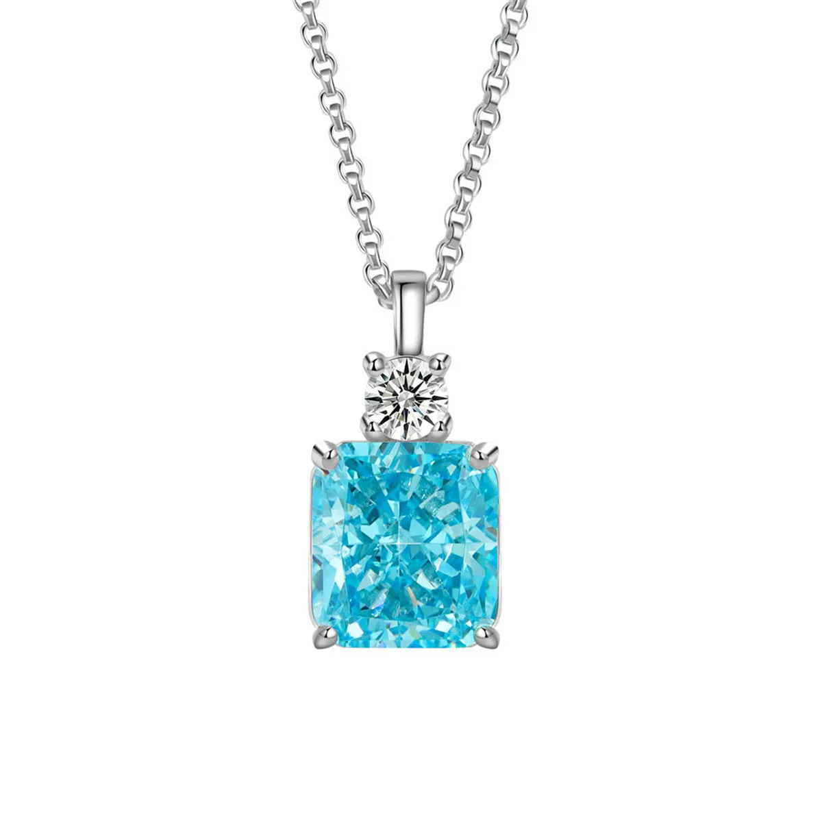 Blue Crystal & Cubic Zirconia Square Pendant Necklace