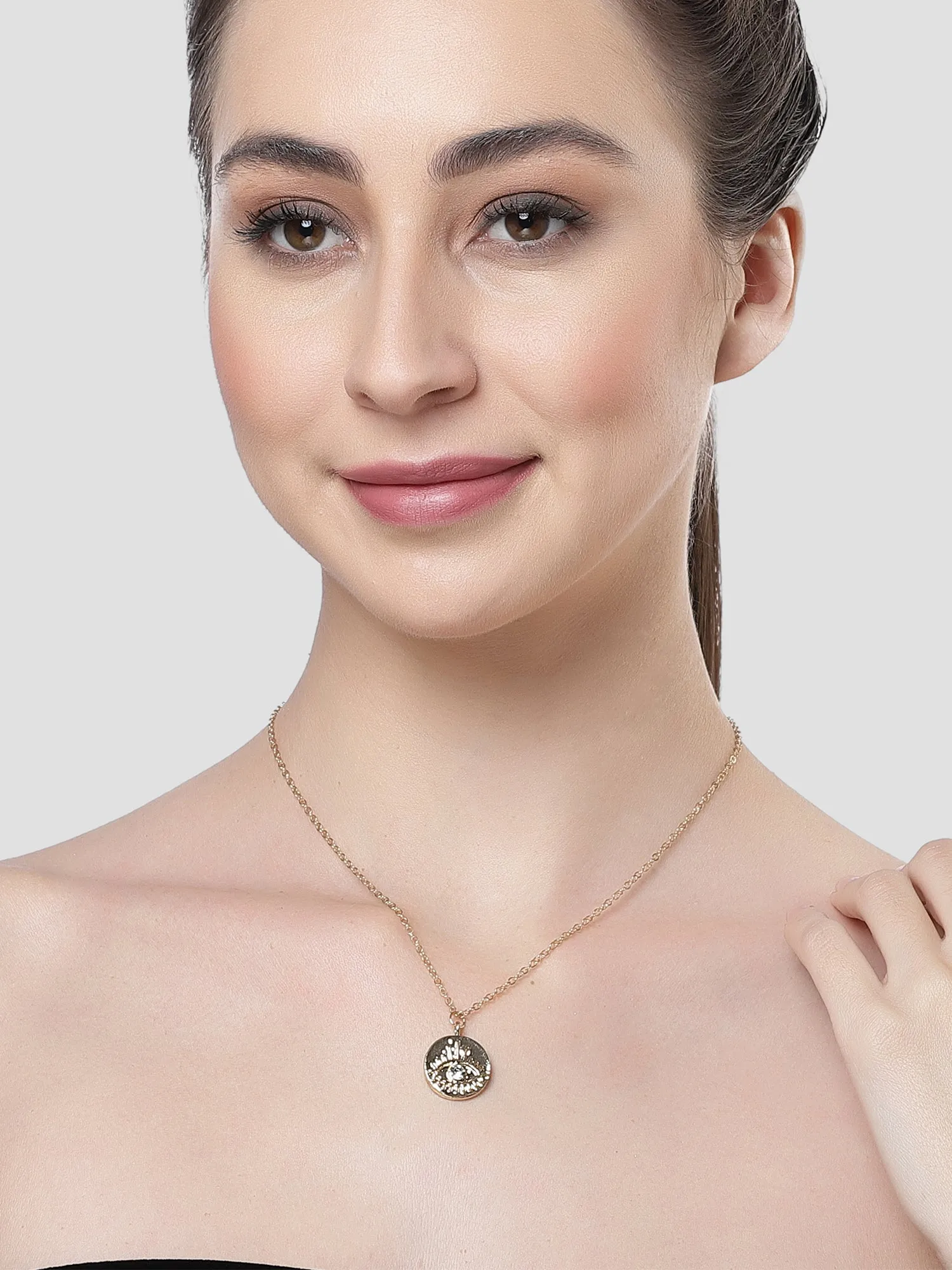 Bohey by KARATCART Gold Plated Cubic Zirconia Evil Eye Pendant for Women
