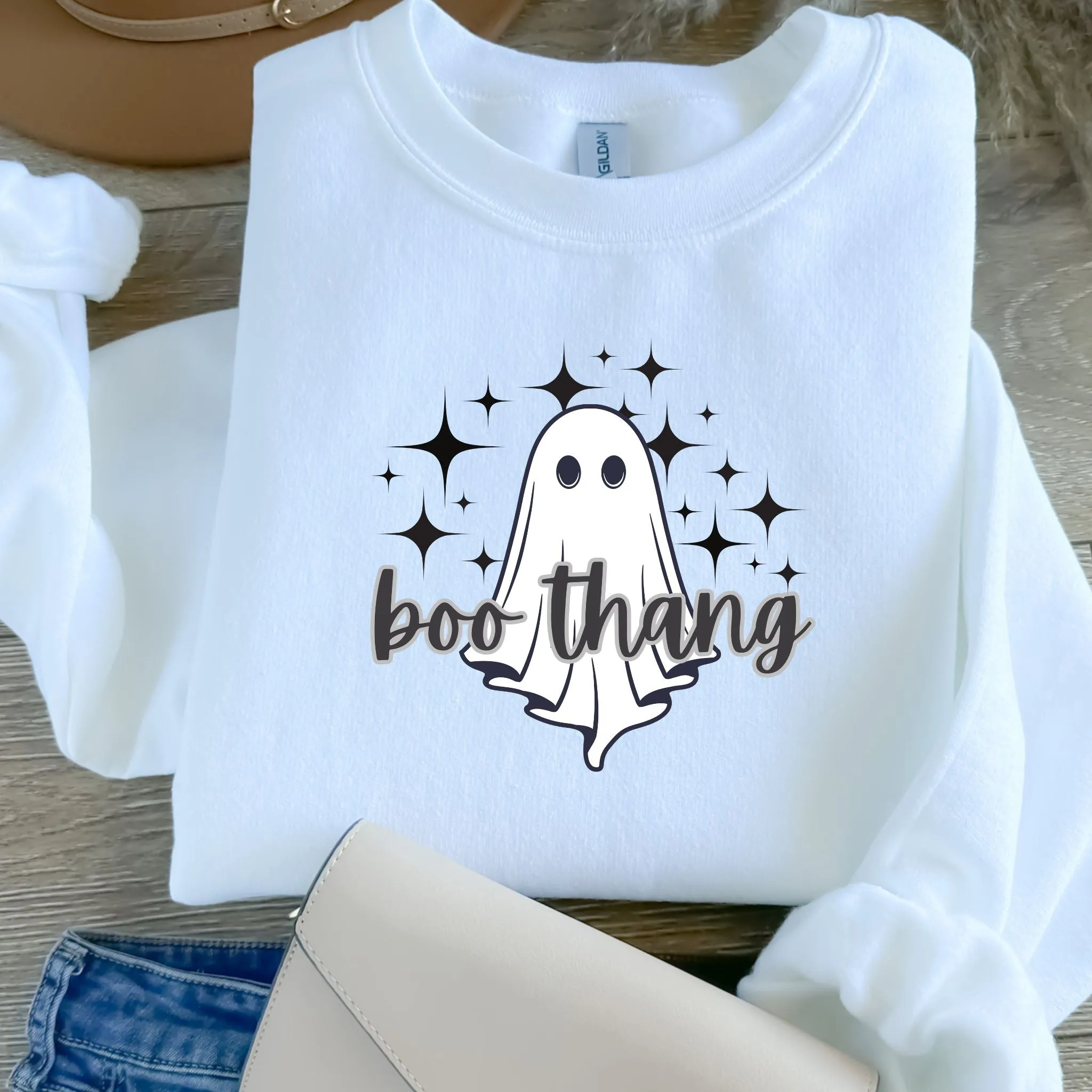 Boo Thang Ghost With Stars Halloween Graphic Sweatshirt