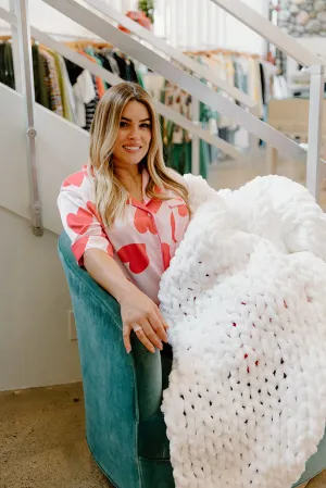 Branded Weighted Hand-Knitted Throw Blanket in White