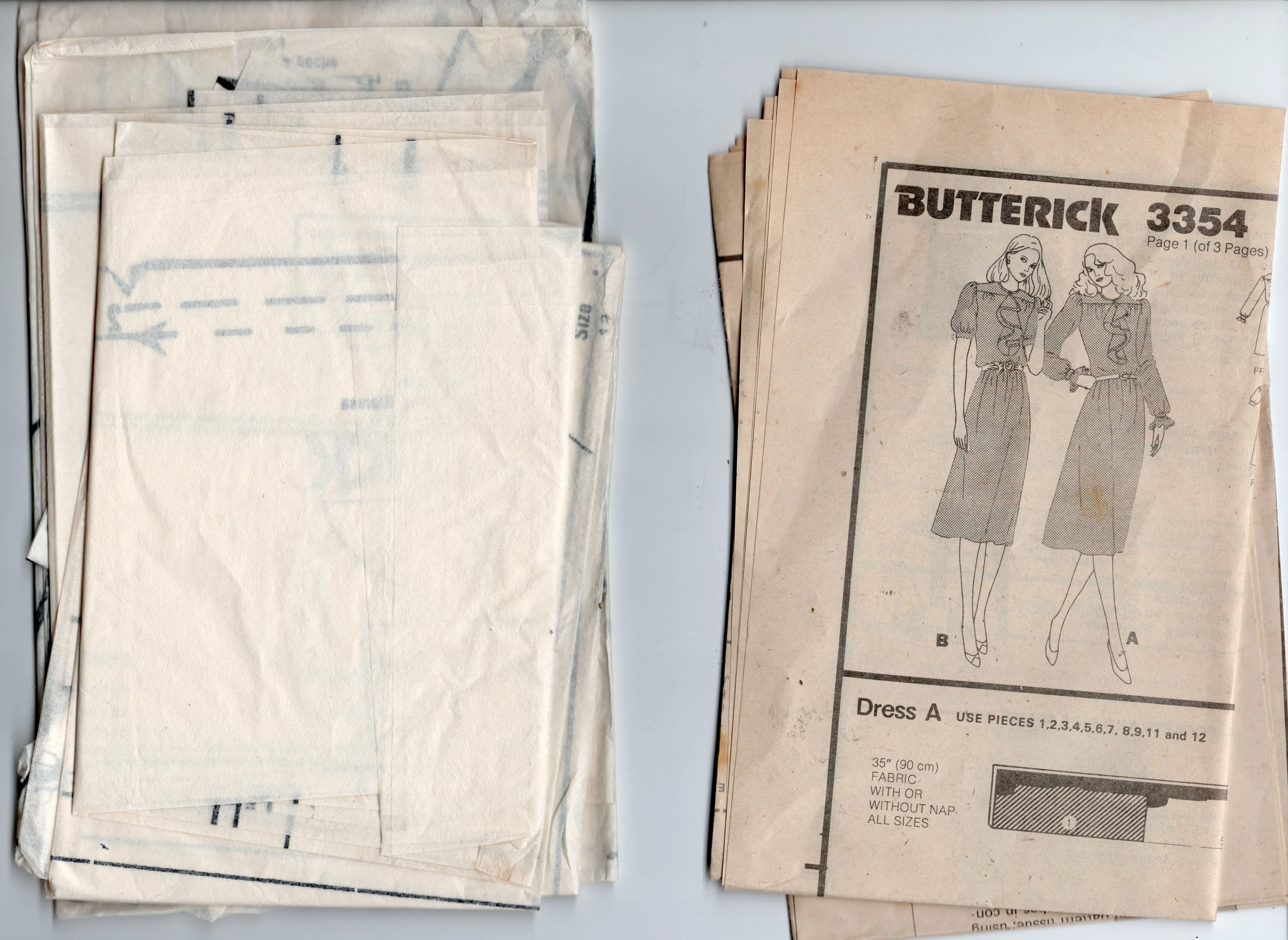 Butterick 3354 Womens Yoked Puffy Sleeved Dress with Flounced Neckline 1980s Vintage Sewing Pattern Size 12 Bust 34 inches