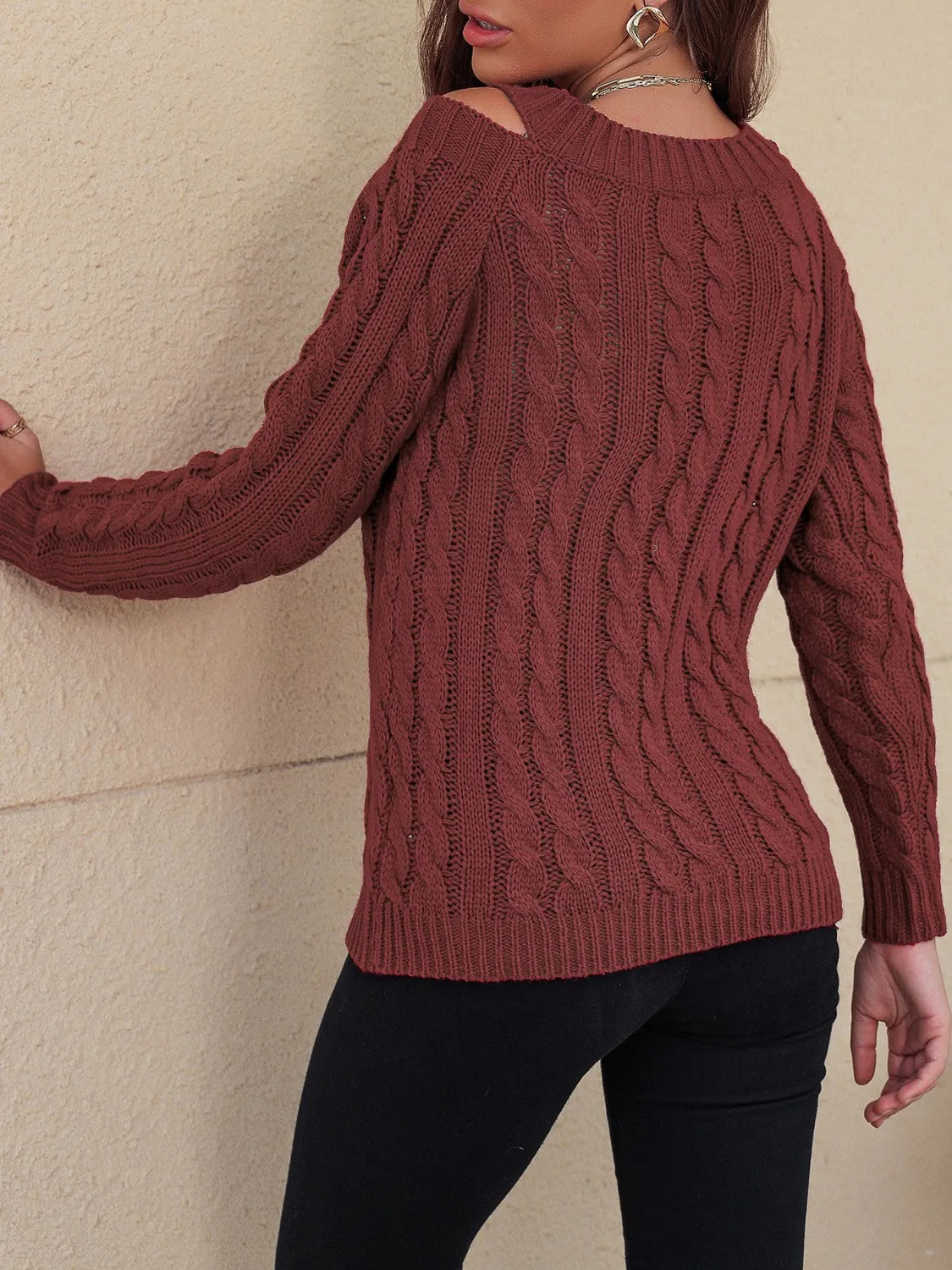 Cable-Knit Cold Shoulder Sweater