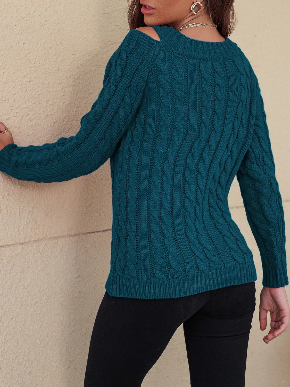 Cable-Knit Cold Shoulder Sweater