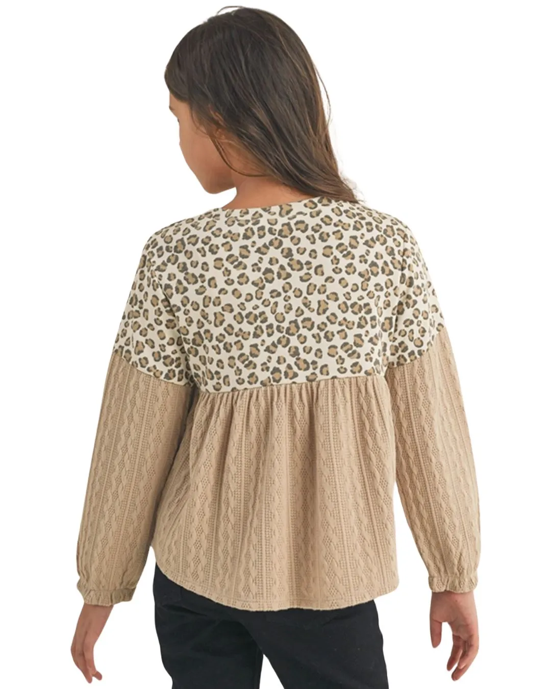 Cable Knit Top with Cheetah Print