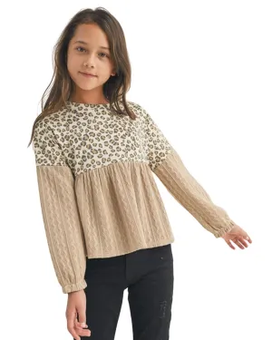 Cable Knit Top with Cheetah Print