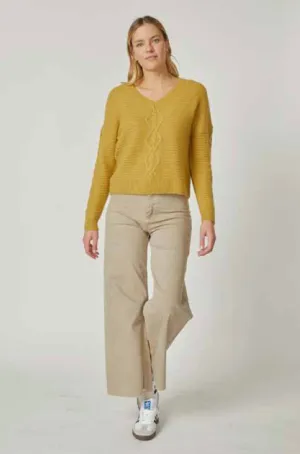 Cable V-Neck Cashmere Silk Sweater