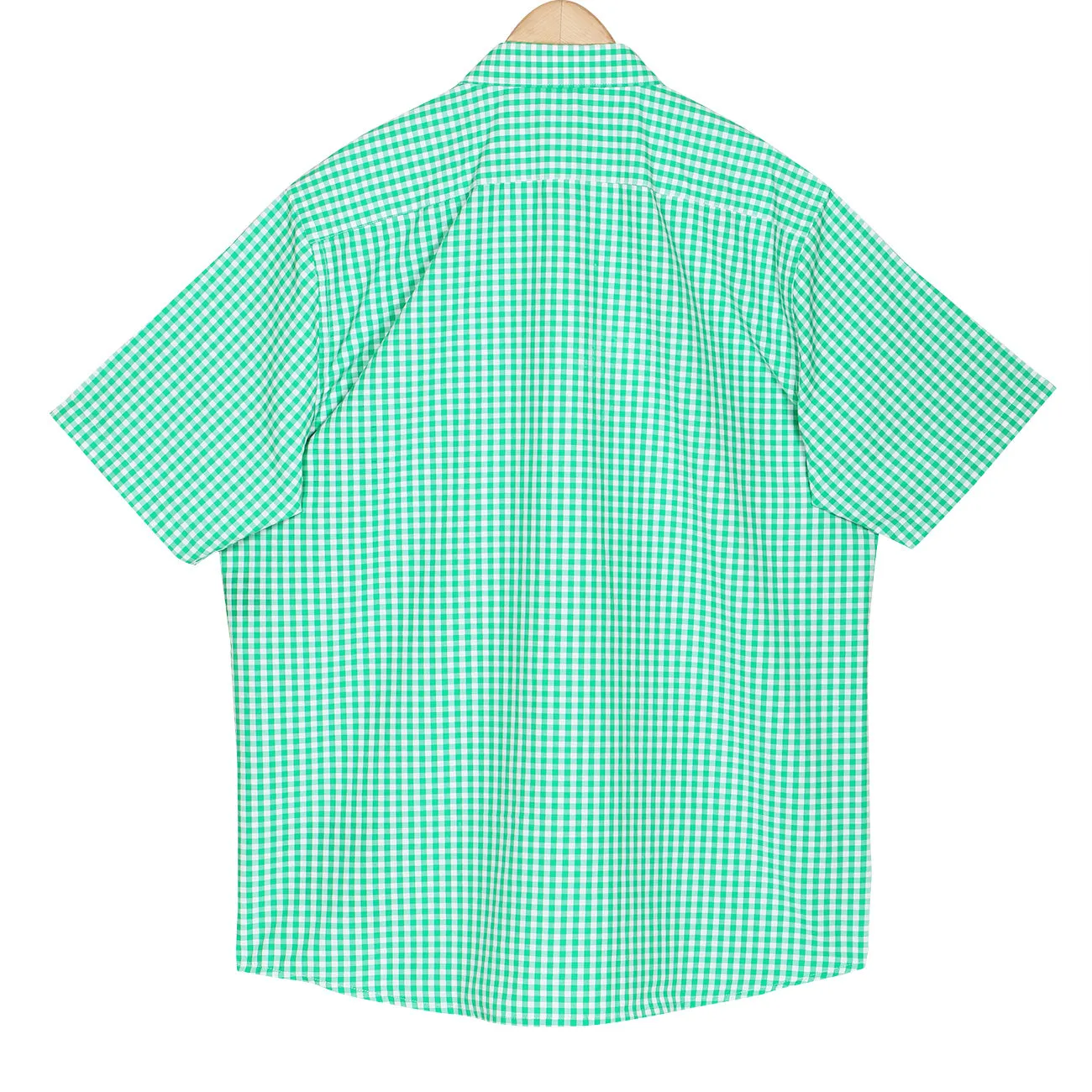 Cactus Green Gingham Checks Non-Iron Half Sleeve Shirt