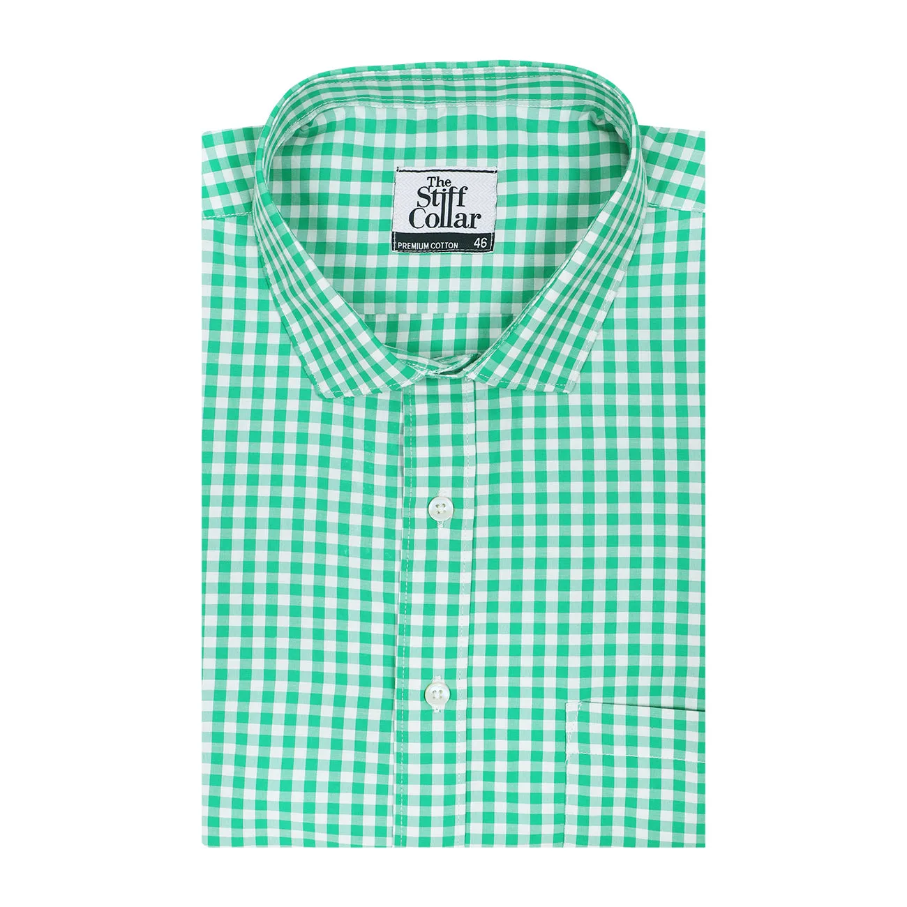 Cactus Green Gingham Checks Non-Iron Half Sleeve Shirt