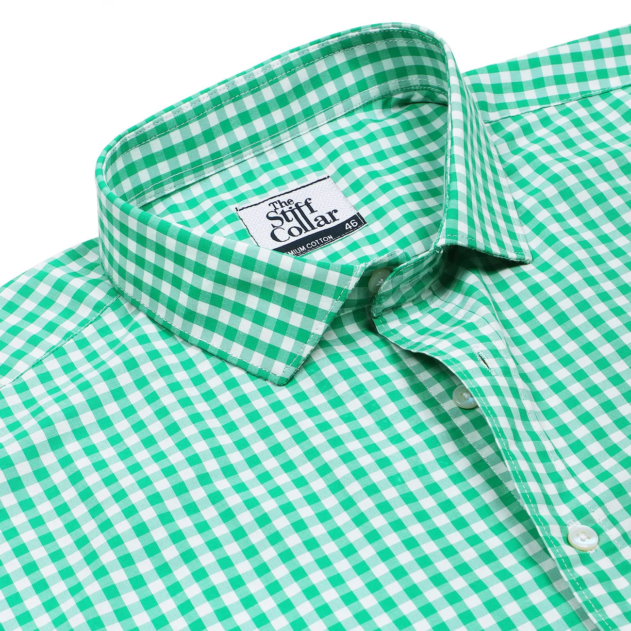Cactus Green Gingham Checks Non-Iron Half Sleeve Shirt