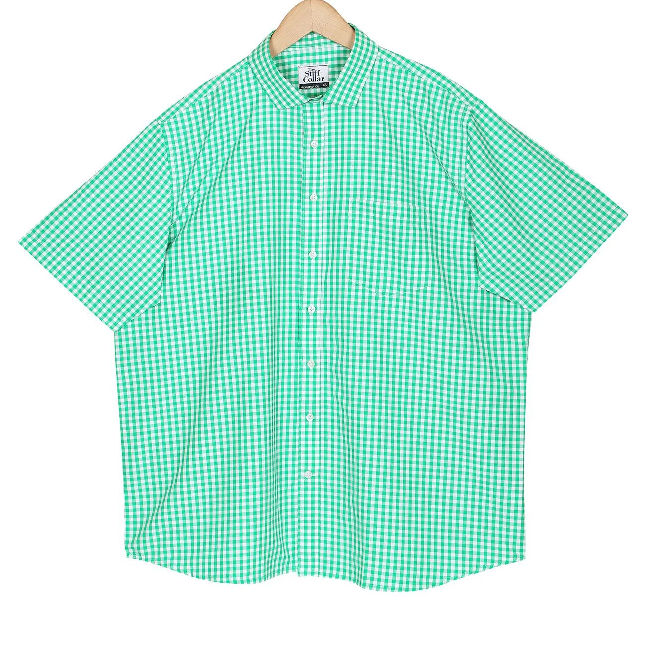Cactus Green Gingham Checks Non-Iron Half Sleeve Shirt