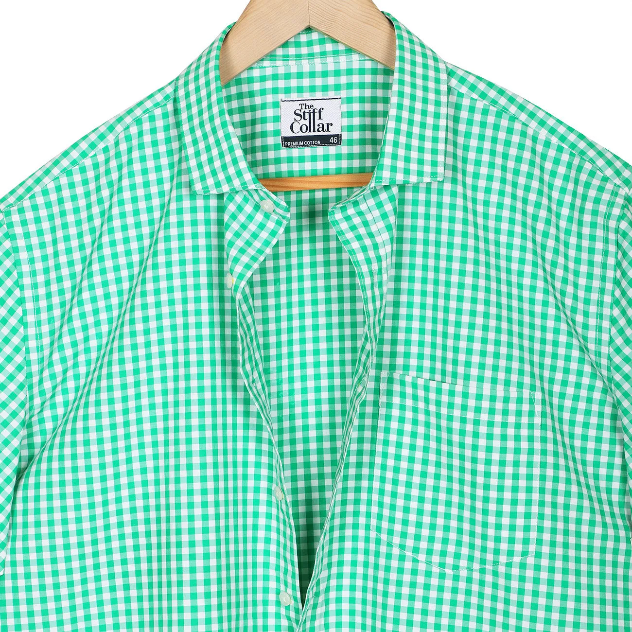 Cactus Green Gingham Checks Non-Iron Half Sleeve Shirt