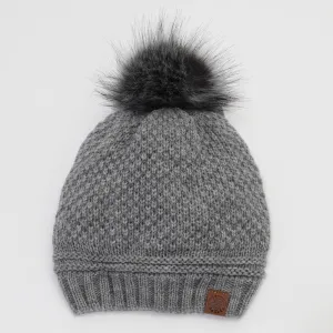 Calikids W2106 Mom & Me Fleece Lined Knit Winter Hat (Grey)