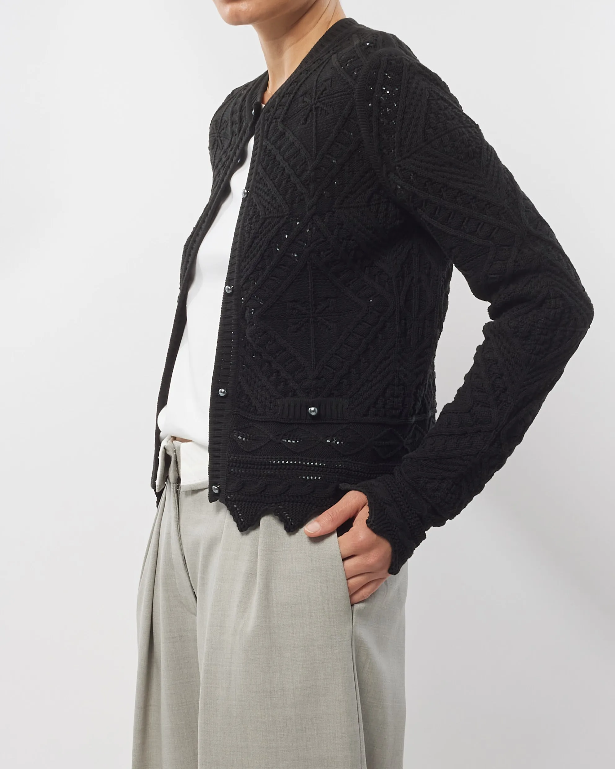Chanel Black Knit Logo Button Cotton Cardigan -M/L