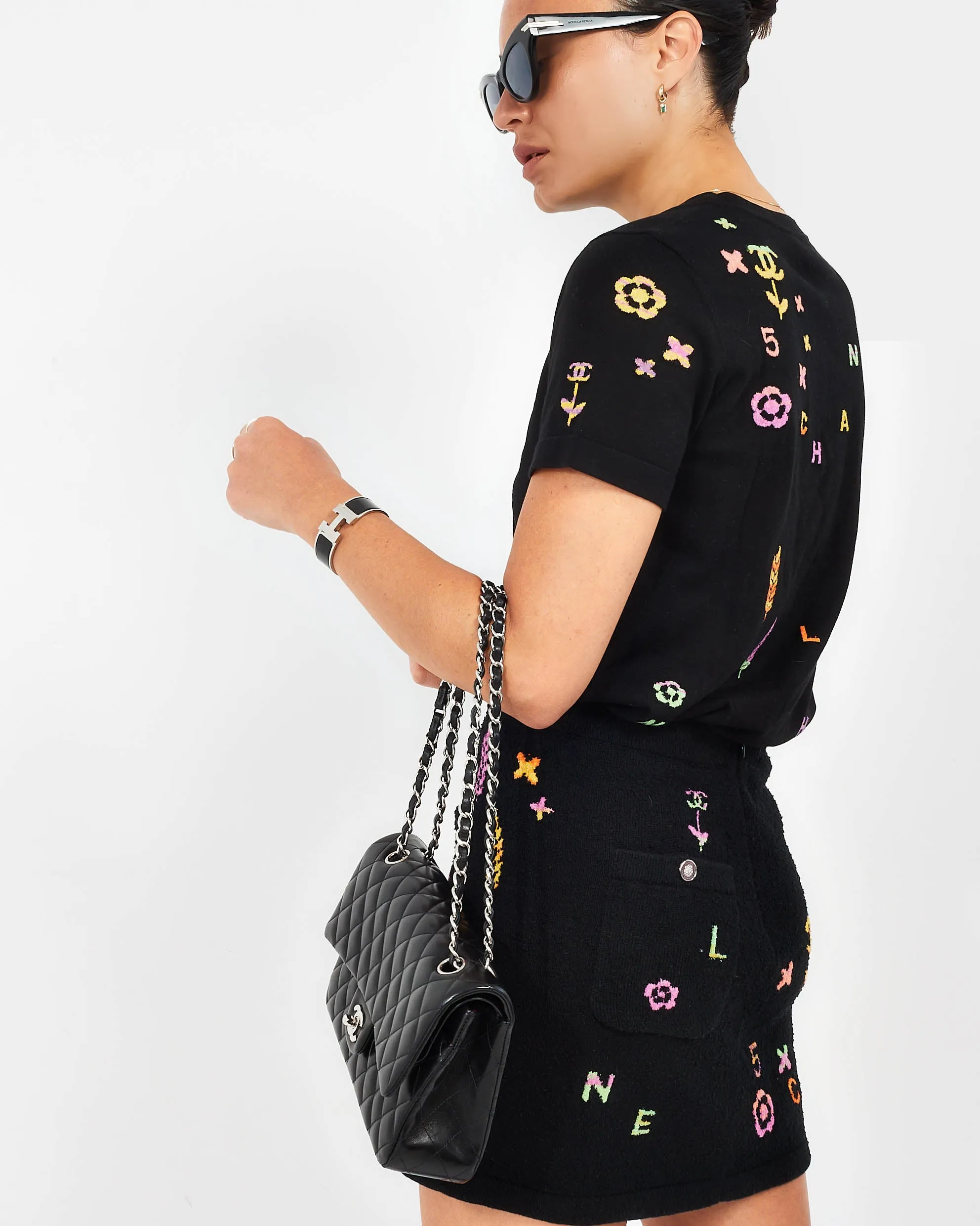 Chanel Black Multi Color Logo Knit T-Shirt - 38
